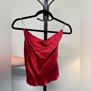 Red, Silk Astr the Label Tank with Rhinestone Straps